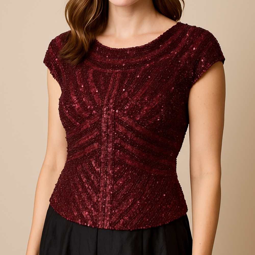 Theia Burgundy Sequin Top - Picture 11 of 11